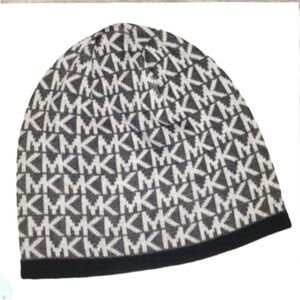 Michael Kors Women's MK Small Repeat Logo Knit Beanie Hat, Derby Grey, Size os